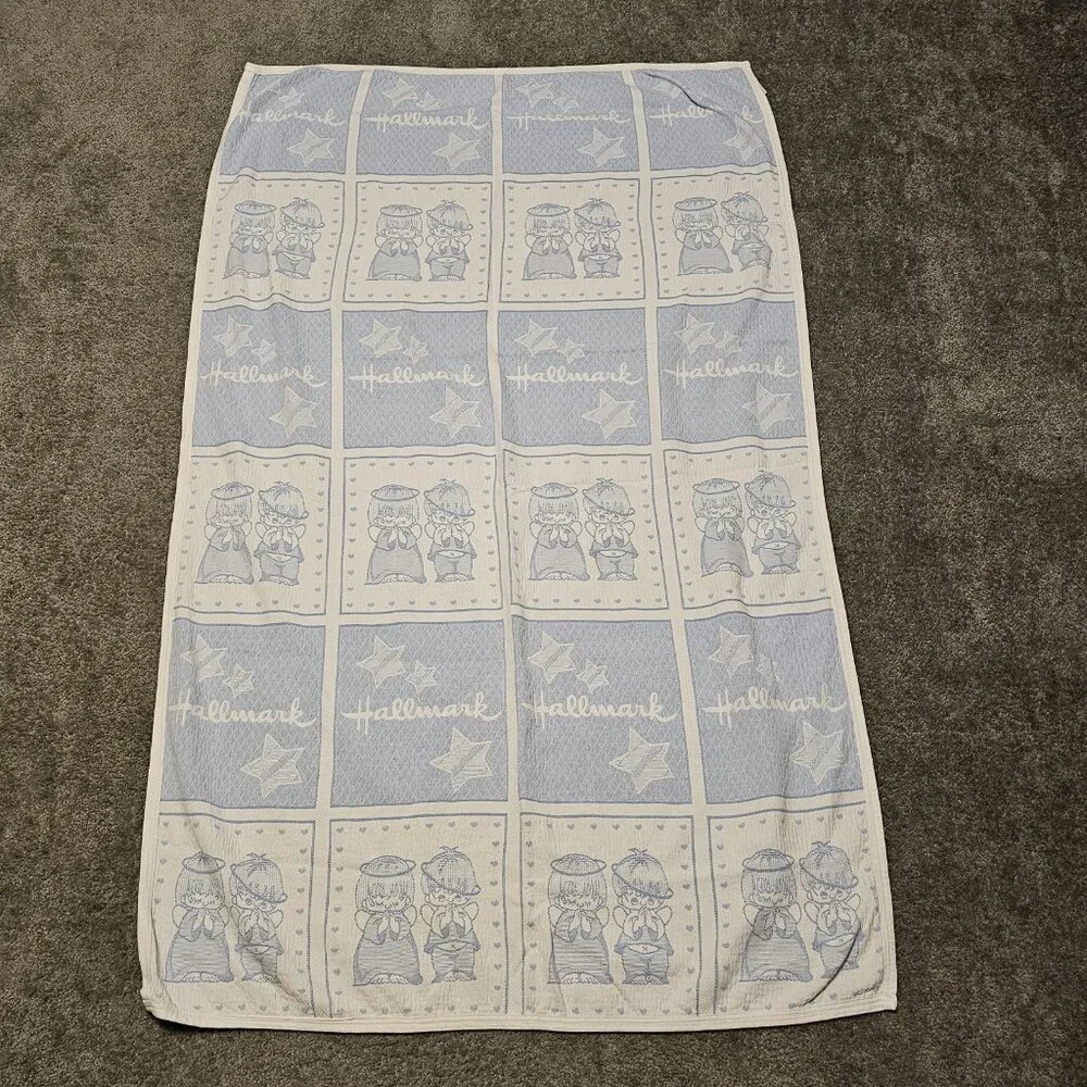 Hallmark Precious Moments Checkered Oversized Beach Towel Blue White 67 x 40 in